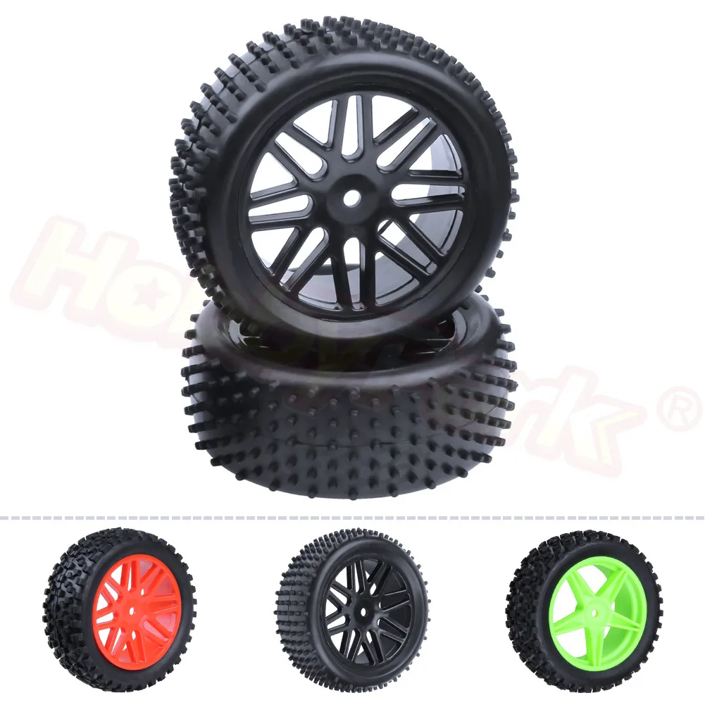 

2Pcs RC Buggy Front Tires & Wheel Rims 12mm Hex For 1/10 Redcat Tornado S30 Off Road Tyre Replacement
