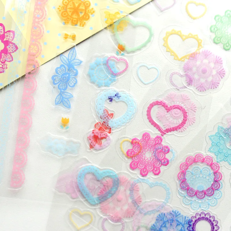 4 листа милые кружева ПВХ декоративные наклейки красочные сердца для