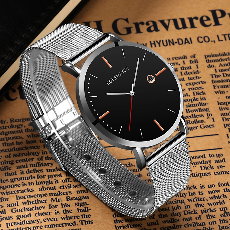 Часы женские ультратонкие с сетчатым ремешком в минималистическом стиле|Женские