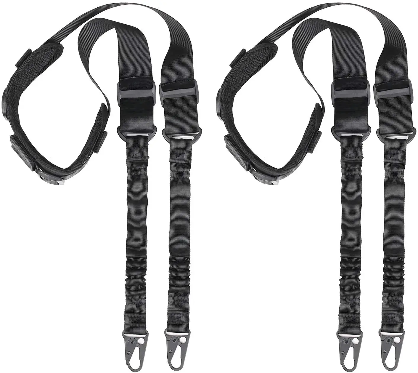 

Two Points Rifle Sling with Length Adjuster Traditional Sling with Metal Hook for Outdoors（Black 2 Pcs)