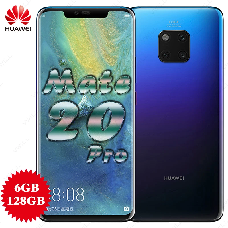 Оригинальный мобильный телефон huawei mate 20 Pro 6 39 дюймов OLED 2 K ГБ 128 Kirin 980 четыре ядра 40