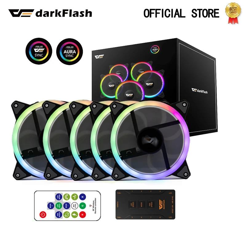 Чехол вентилятор darkFlash Aurora DR12 Pro 120 мм RGB подсветка совместим с ASUS Aura Sync|Кулеры и