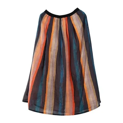 

Ramie Stripe Skirt Female Retro Ramie Stripes Skirt Women Spring Summer Elastic Waist Colorful Striped Skirts ladies