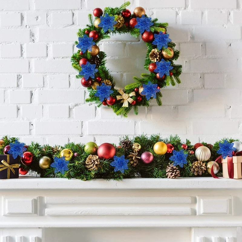 

50 Pieces Glitter Christmas Tree Ornaments Artificial Wedding Christmas Poinsettia Flowers for Decoration