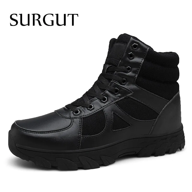 

SURGUT Men High Quality Brand Military Leather Boots Special Force Tactical Desert Men's Boots Working Warm Snow Ankle Boots