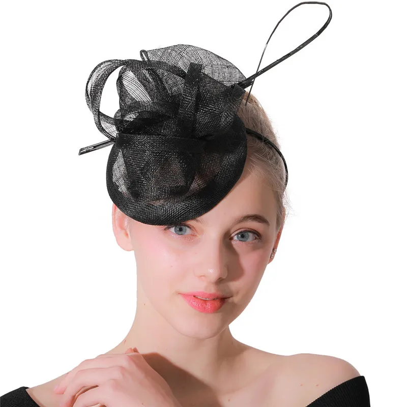 

Black Hoops Fascinator Hat Hair Clips Elegant Ladies Bride Wedding Veil Headpiece With Headbands Church Hat Hair Accessories