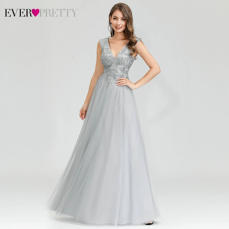 Серые Вечерние платья Ever Pretty A Line с блестками и двойным v образным вырезом без