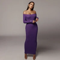 sexy solid height waist long dress women clothes fall 2020 long sleeve a word neck draped tight dresses woman party night