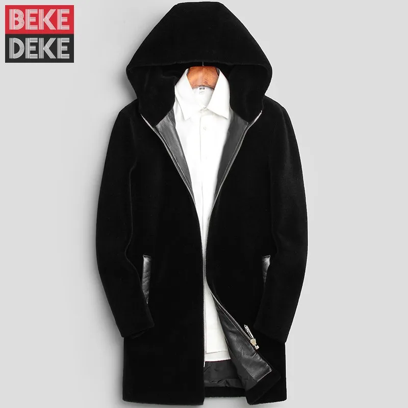 

Винтажная мужская куртка средней длины с натуральным мехом, толстовка, шерстяное пальто, деловой мужской повседневный облегающий жакет с о...