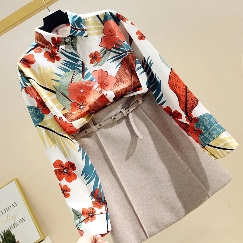 Printed Women Blouse Summer Autumn Long Sleeve Shirt Blusas Mujer De Moda 2020 Flower Leaf Chiffon and Tops Bluzki Damskie | Женская