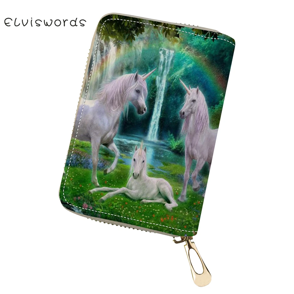 ELVISWORDS ПУ визитница Фэнтези лошади узор девушки Деньги сумки кошельки Kawaii