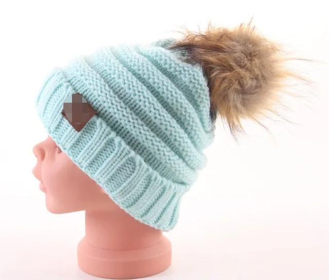 light blue with tag Зимние шапки для детей, теплая шапочка-бини, вязаные шапочки, свободные шапки для девочек, милые вязаные шапочки Skullies для мальчиков, Детская мешковатая шапка s - Цвет: light blue with tag