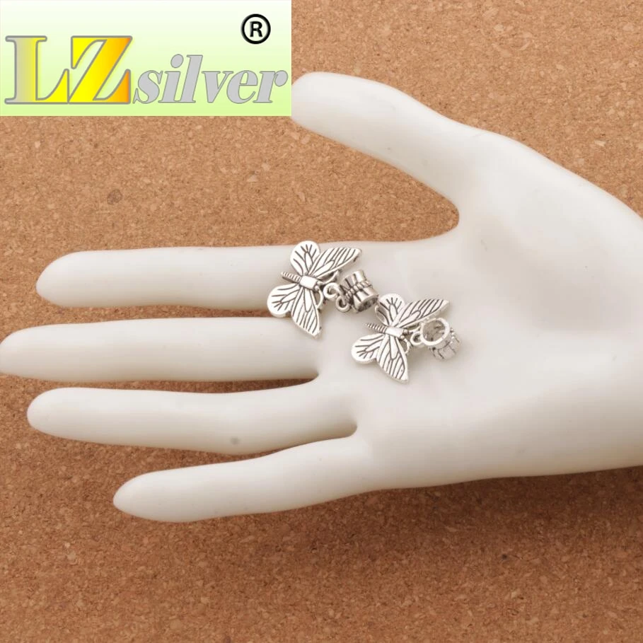 Chiricahua White Neophasia Butterfly Big Hole Beads 22.5x27mm 50pcs Zinc Alloy Dangle Fit European Charm Bracelets B1127