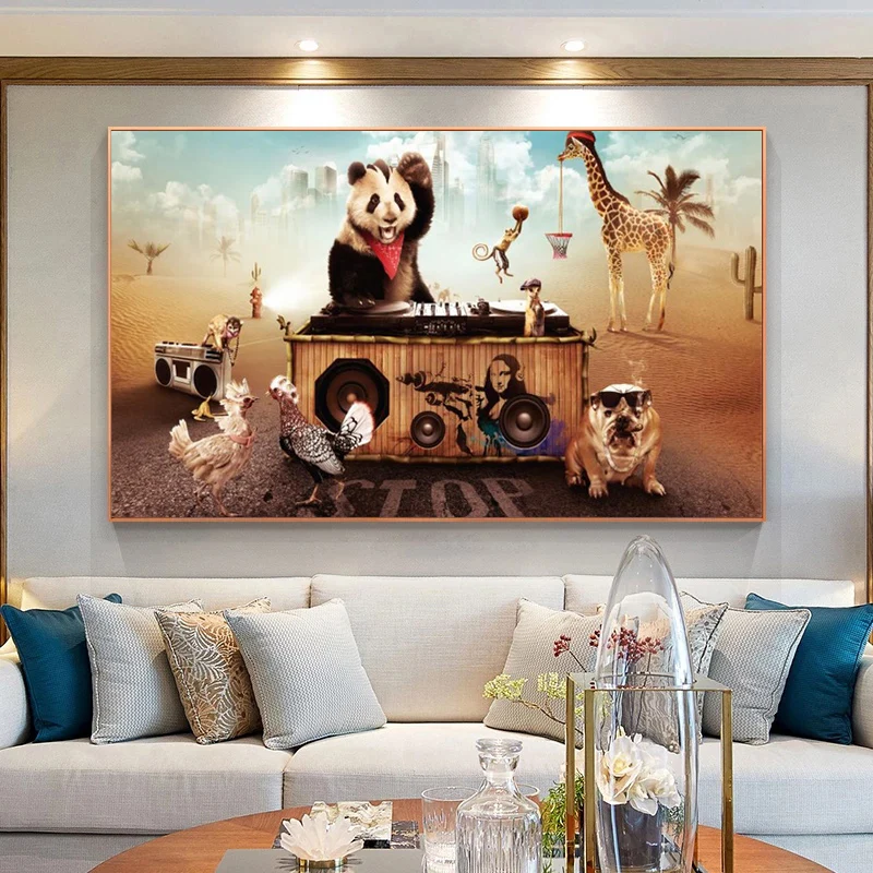 

Animals Panda Giraffe Pug Parrot Music Party Posters and Prints Canvas Paintings Wall Art Pictures for Living Room Decor Cuadros
