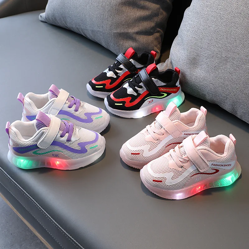 

Toddler Shoes Spring 2021 New Children Han Edition Girls Shoes Boy LED Lights Shine Breathable Mesh Shoe Students Running Shoes