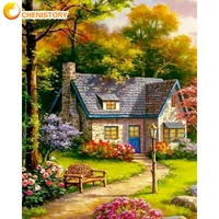 chenistory 40x50cm frame oil painting by numbers forest house landscape paint by number kits handmade home decoration crafts