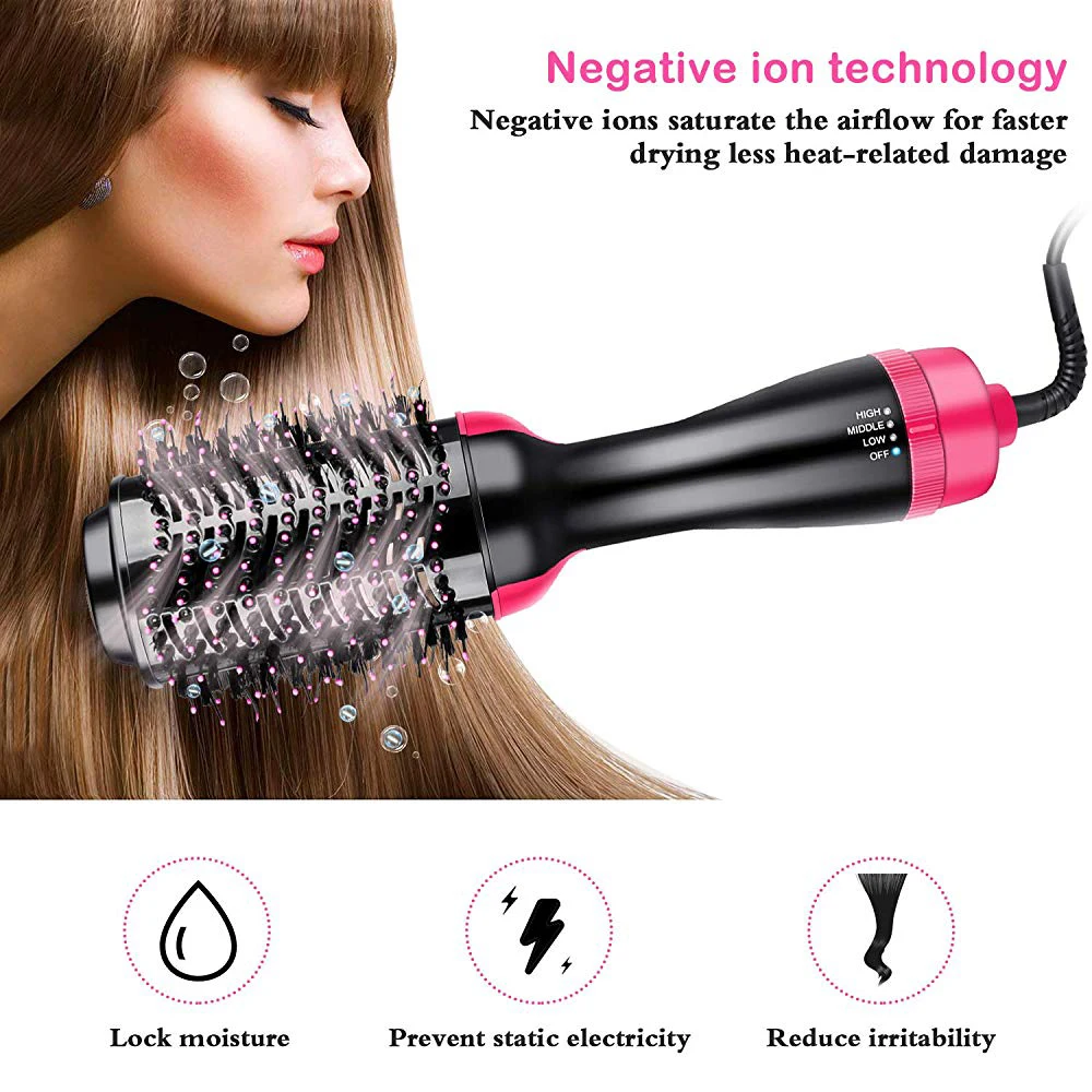 

3 in 1 Hair Straightener Comb Hot Air Brush Electric Hair Dryer Blower Straightening Curling Hairdryer Brush Hair Roller Styling