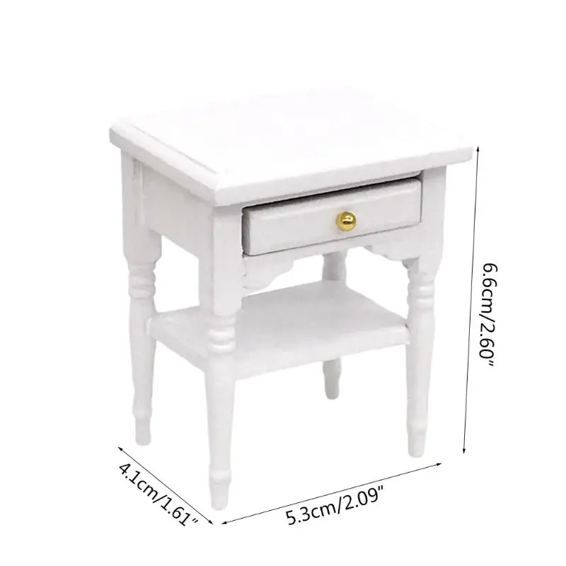

1:12 Dollhouse Mini Wooden White Bedside Table Night Stand Miniature Furniture