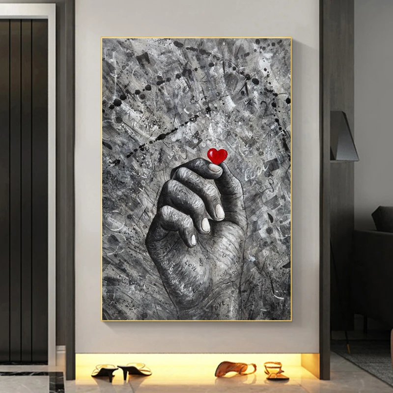 

Graffiti Hand Love Heart Art Street Oil Paintings on Canvas Poster Red Heart Wall Art Picture Print for Bedroom Home Decoration