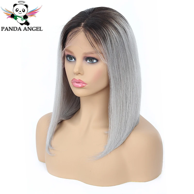 Panda 1B Gray Lace Front Short Bob Wigs 150% Density Brazilian Straight Lace Front Human Hair Bob Wigs For Women Remy Hair