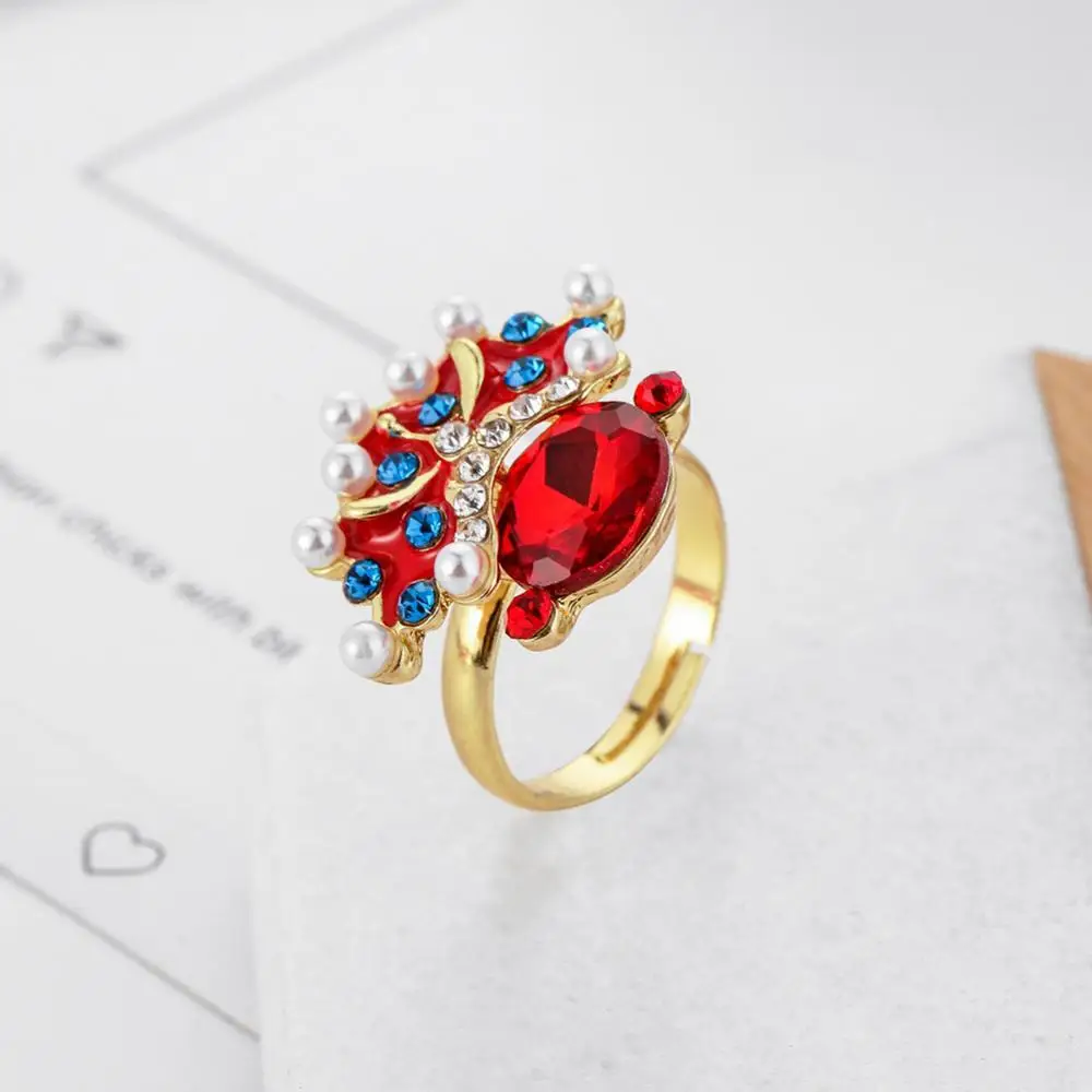 Fashion Retro Ring Traditional Beijing Opera Hat Adjustable Imitation Pearl Creative Crystal For Women Jewelry | Украшения и