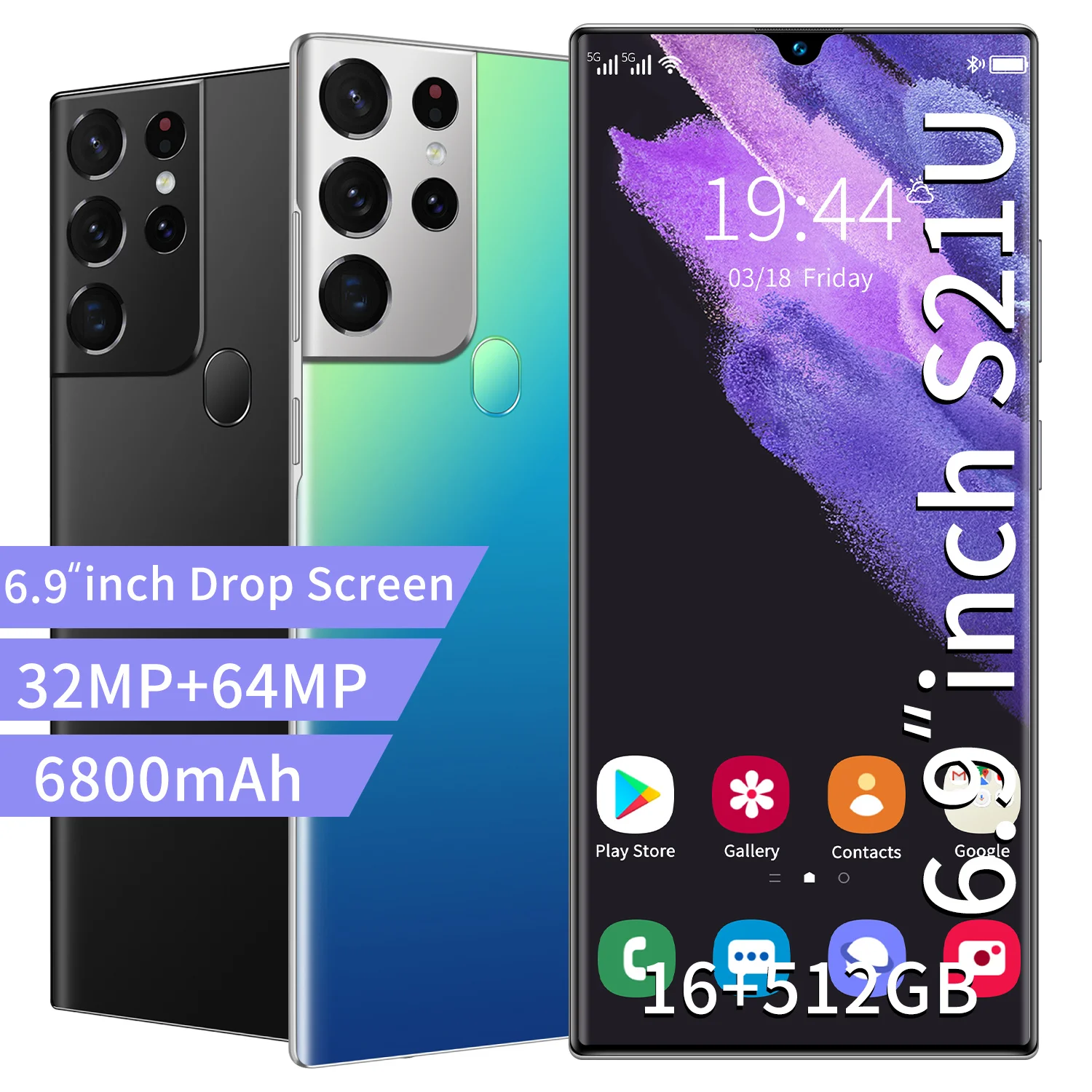 S21U-Smartphone con Android 11, pantalla de 6,9 pulgadas, 16GB de RAM, 512GB de ROM, Bater&iacute;a grande de 6800mAh, Deca Core, CPU, c&aacute;mara trasera de 32 + 64MP-2