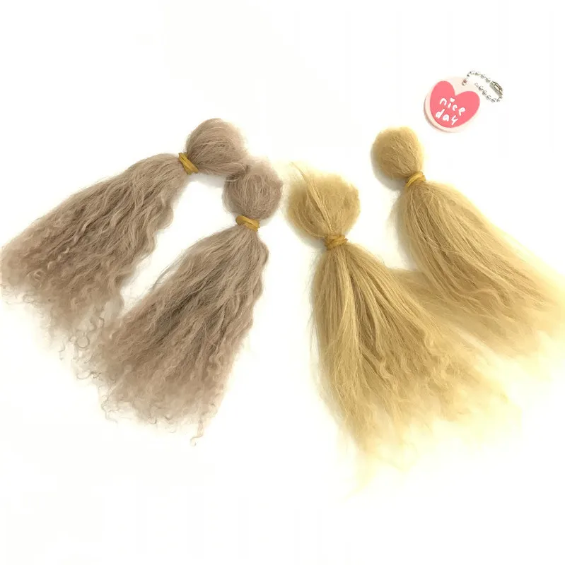 

Handmade About 6 inches Reborn Bebe Doll Mohair Apricot /Tea Color Doll Hair Wig DIY Doll Accessories