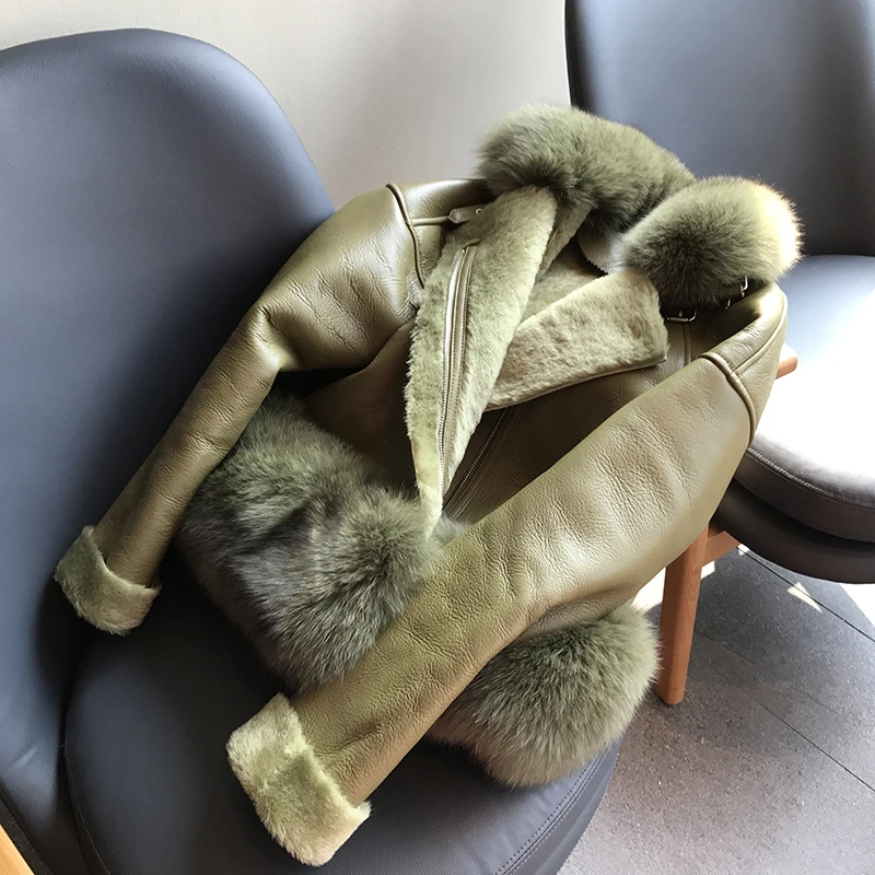 as photo Роскошные женские натуральные шубы из толстой шерсти ягненка с длинным бараном из овечьей шерсти женские куртки зимние лисы - Цвет: as photo
