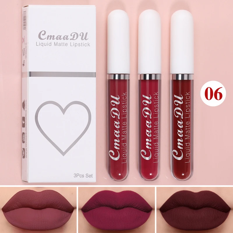Matte Lipstick Set 3 Colors Long-Lasting Waterproof Velvet Lip Lipgloss Kit Cosmetics Gift for Girls Women THRK889 |