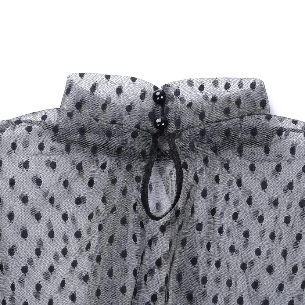 Женский укороченный топ в горошек с пышными рукавами сетчатые Футболки вырезом