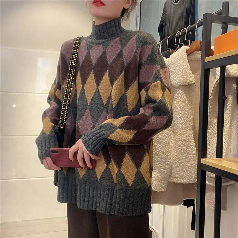 

Autumn Winter Women Pullover Sweaters Tie Dye Pullover Long Loose Striped Korean Jumpers Candy Color Oversized Female Tops