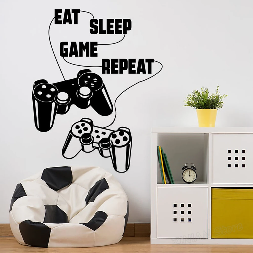 

Eat Sleep Game Repeat Wall Decal Gamer Vinyl Sticker Video Game Wall Murals Game Zone Wall Art Decor Living Room Bedroom A310