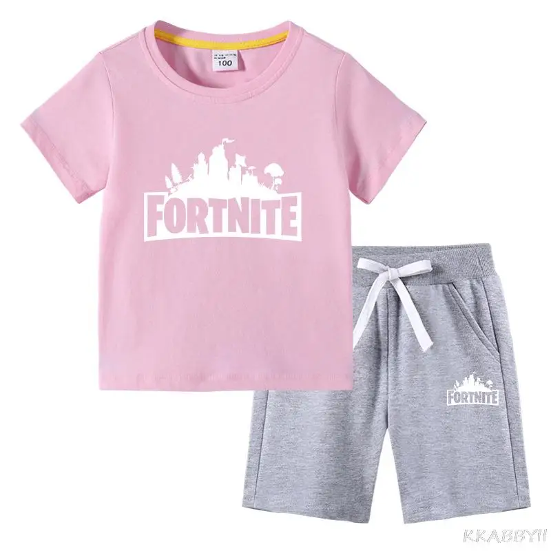 Детские костюмы Fortnites комплект одежды для девочек детский летний мультяшный
