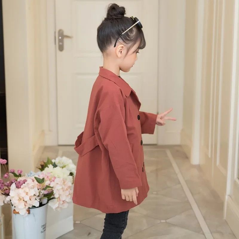 Осенний тренчкот для девочек детская ветровка однотонная одежда детские пальто