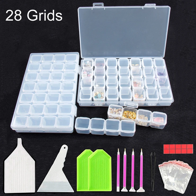 

28 Grids DIY Diamond Painting Organizer Case Tools Kits Embroidery Accessories Nail Art Storage Containers Pen Trays Tweezers