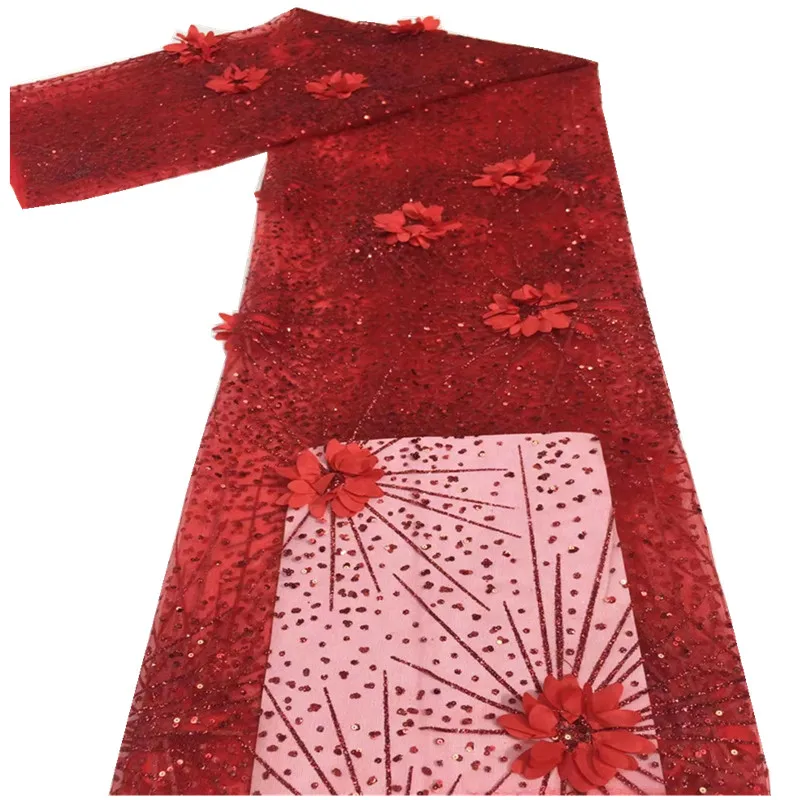 

Hot Sale Embroidered Tulle Lace Fabric With sequins Applique For Wedding Purple African 3D Flower Lace Fabric For Wedding fj-140