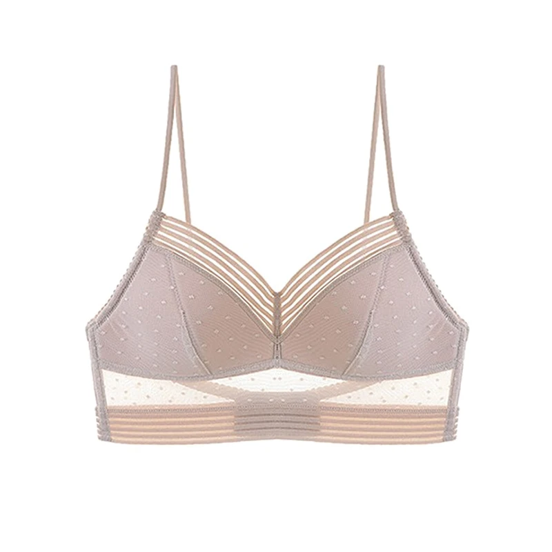 

Sexy Push Up Plus Size Bras Backless Strapless Bra For Women Thin Lace Bralette Dots Mesh Lingerie Brassiere Low Back Underwear