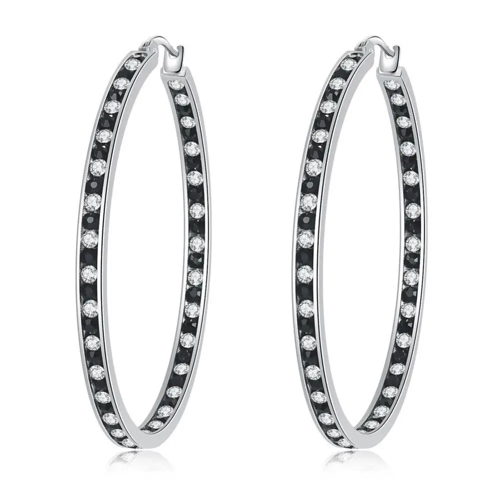 White and Black CiNily, 9 тонов, серебро, розовое золото, черный цвет, серьги-кольца, нержавеющая сталь, CZ кристалл, большой круглый круг, рок, панк, полностью ювелирное изделие - Окраска металла: White and Black