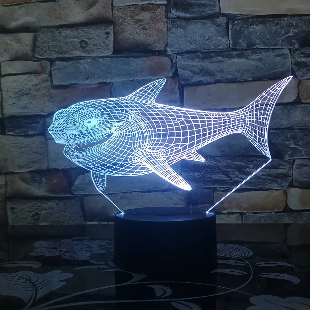 Огромная акула 3D светодиодный ночной Светильник многоцветный RGB Украшения в