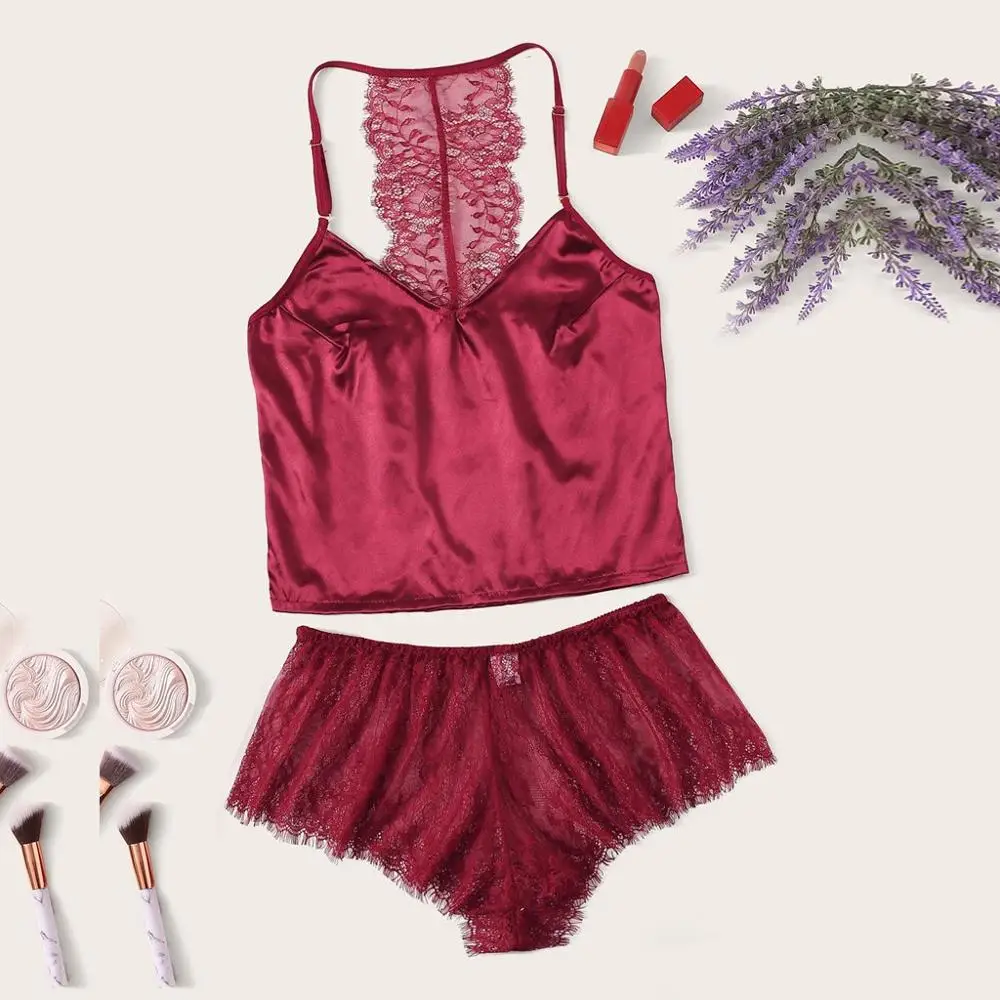 2019 женское сексуальное кружевное шелковое атласное белье ночное милый