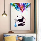 Граффити искусство курить плакат панды кальян и цветное дымчатое кольцо холст живопись животное настенное искусство картина художественное украшение