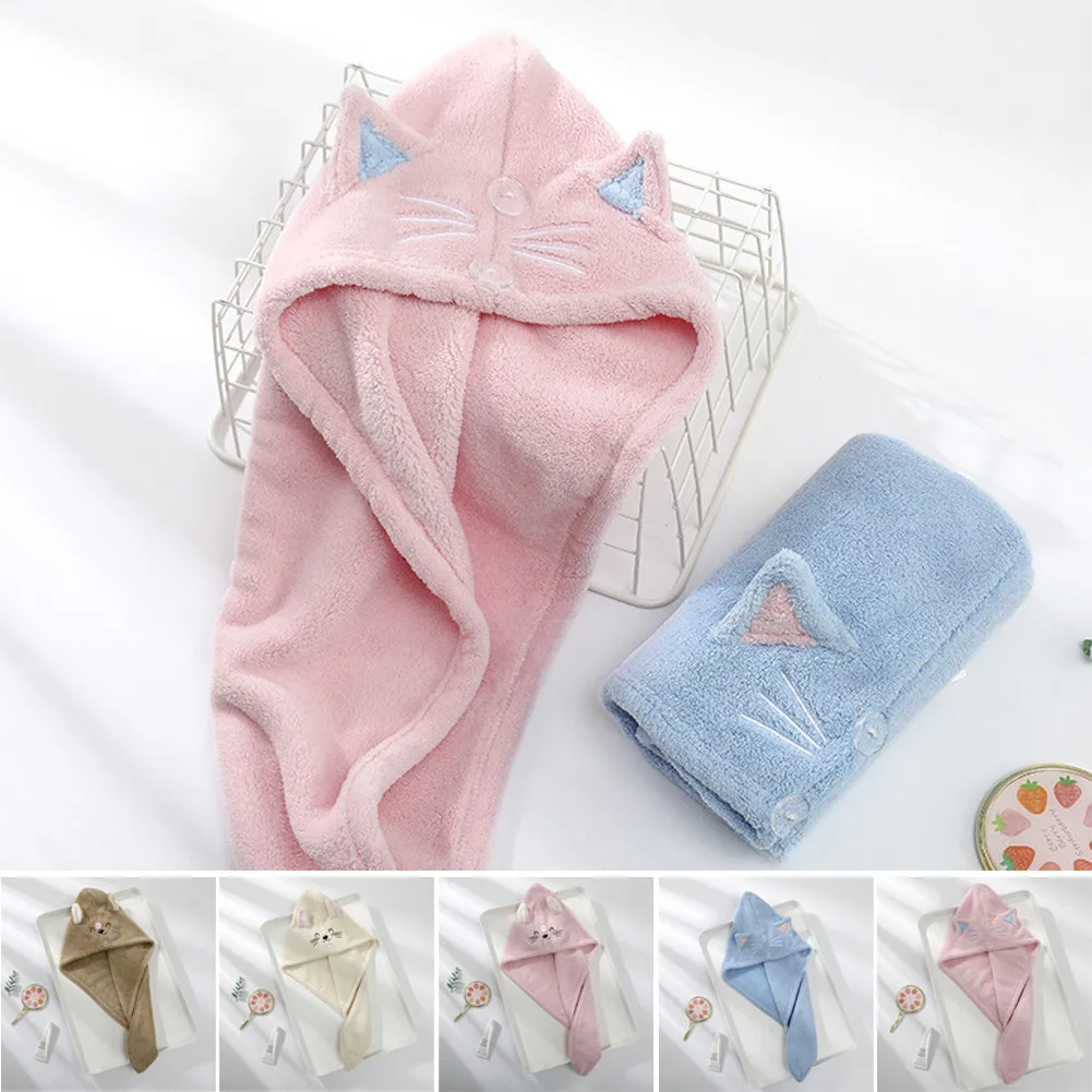 

1PC Microfiber Quickly Dry Hair Hat Textile Towel Cute Cartoon Embroidery Hair Towel Quick Cap Turban Dry Toallas For Bathroom