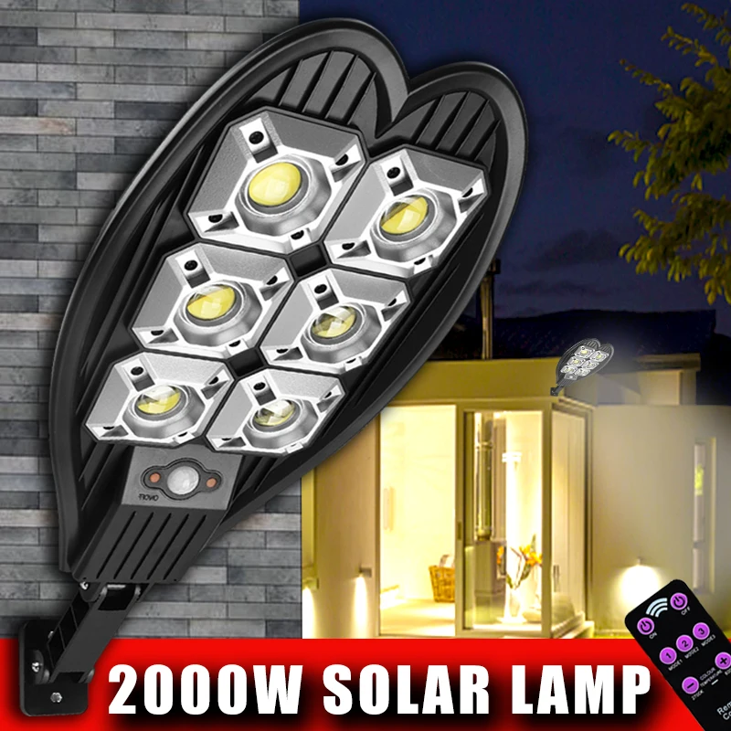 

2000 Watts Solar Street Light 108/90/60COB Induction LED Lamp Waterproof PIR Motion Brightest Light Lantern for Garden Courtyard