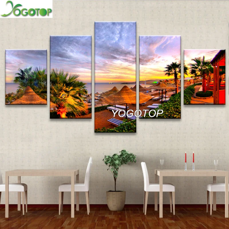 

diy Diamond Painting Palm Trees Beach 5D Drill Mosaic Diamant Embroidery Wall decor 5 Pieces Resort Sunrise Seascape ML1329