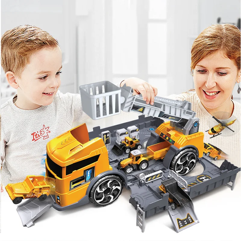 

Towed Container Truck Children Toy Vehicle Simulation Parking Lot Inertial Car Model Set for Children Boys Gift