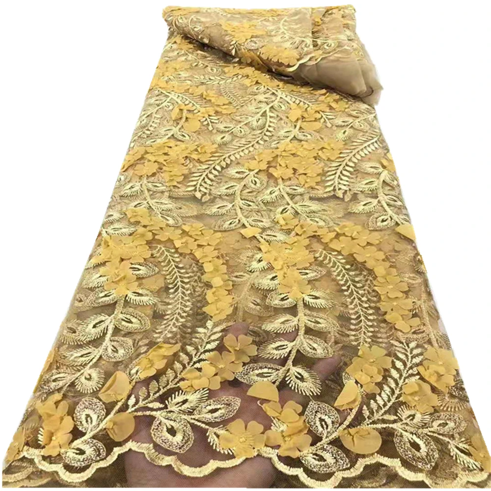 

Nigerian Lace Fabric 2021 High Quality African 3D Net Lace Fabric Wedding French Tulle Lace Material For Dress RF-190