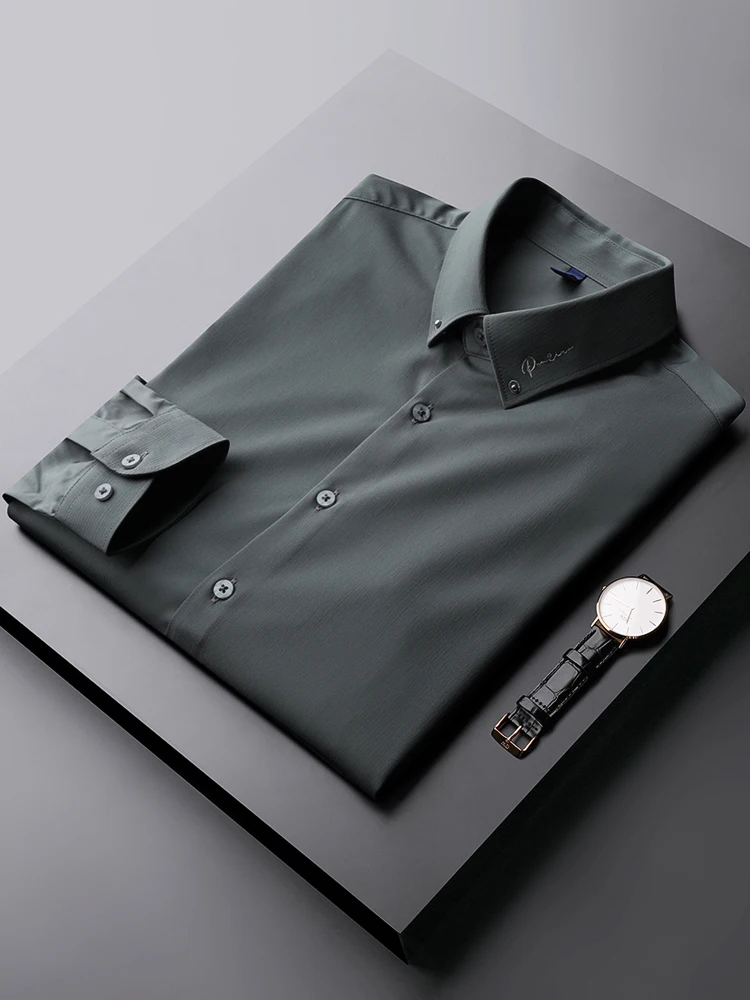 

2021 Spring Summer New Embroidery Men's Casual Shirts Long Sleeved Turn-down Collar Button Down Regular Fit Social Shirt A157