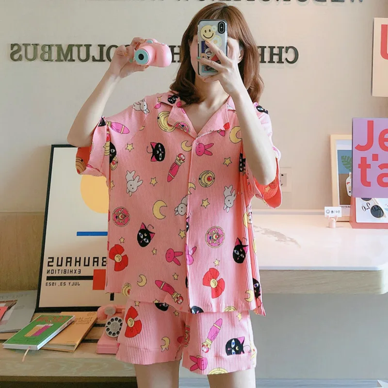 Пижамный комплект Женский в полоску хлопковый пижамный из 2 предметов с