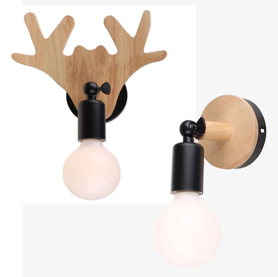 

Nordic Wood Iron Antler Wall Light Fixture Adjustable Bedside Mirror Wall Lamp for Bathroom Bedroom Kids Room Indoor Lighting