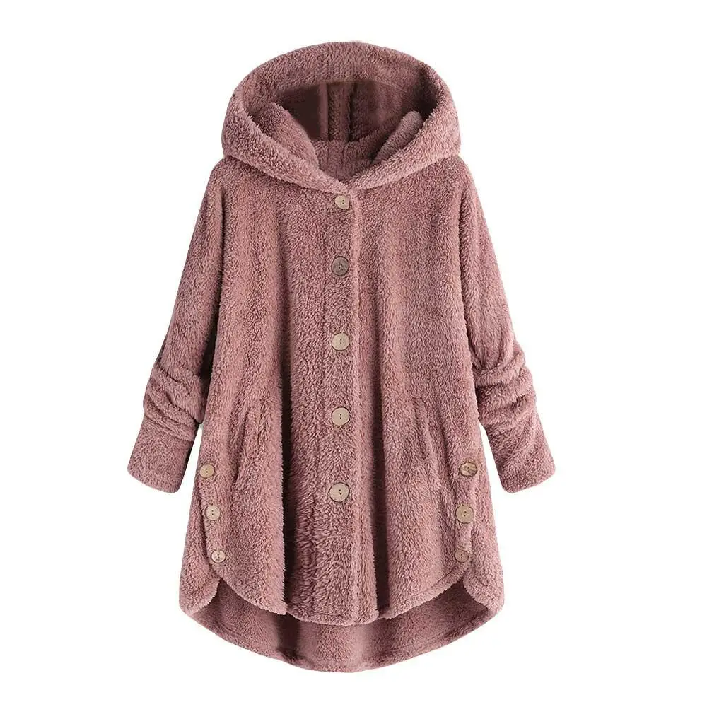 Women's Sweater And Turtleneck Fashion Button Coat Fluffy Tail Tops Hooded Loose warms Feminino |